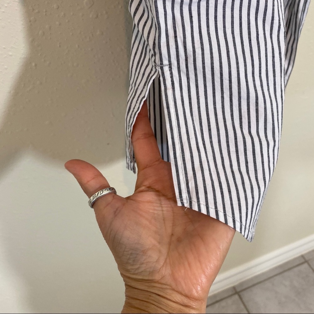 Sneak Peak Shirt Dress Railroad Mini Pinstriped Belted Cuff Sleeves Pocket Beach - Picture 8 of 13